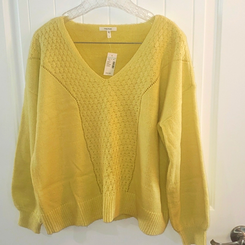 Maurices v-neck sweater, lime-yellow, size Large,  NWT
